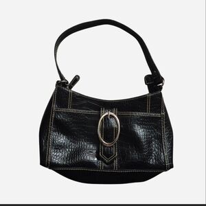 Y2k Liz & Co. Black Buckle Croc-Embossed Shoulder Bag